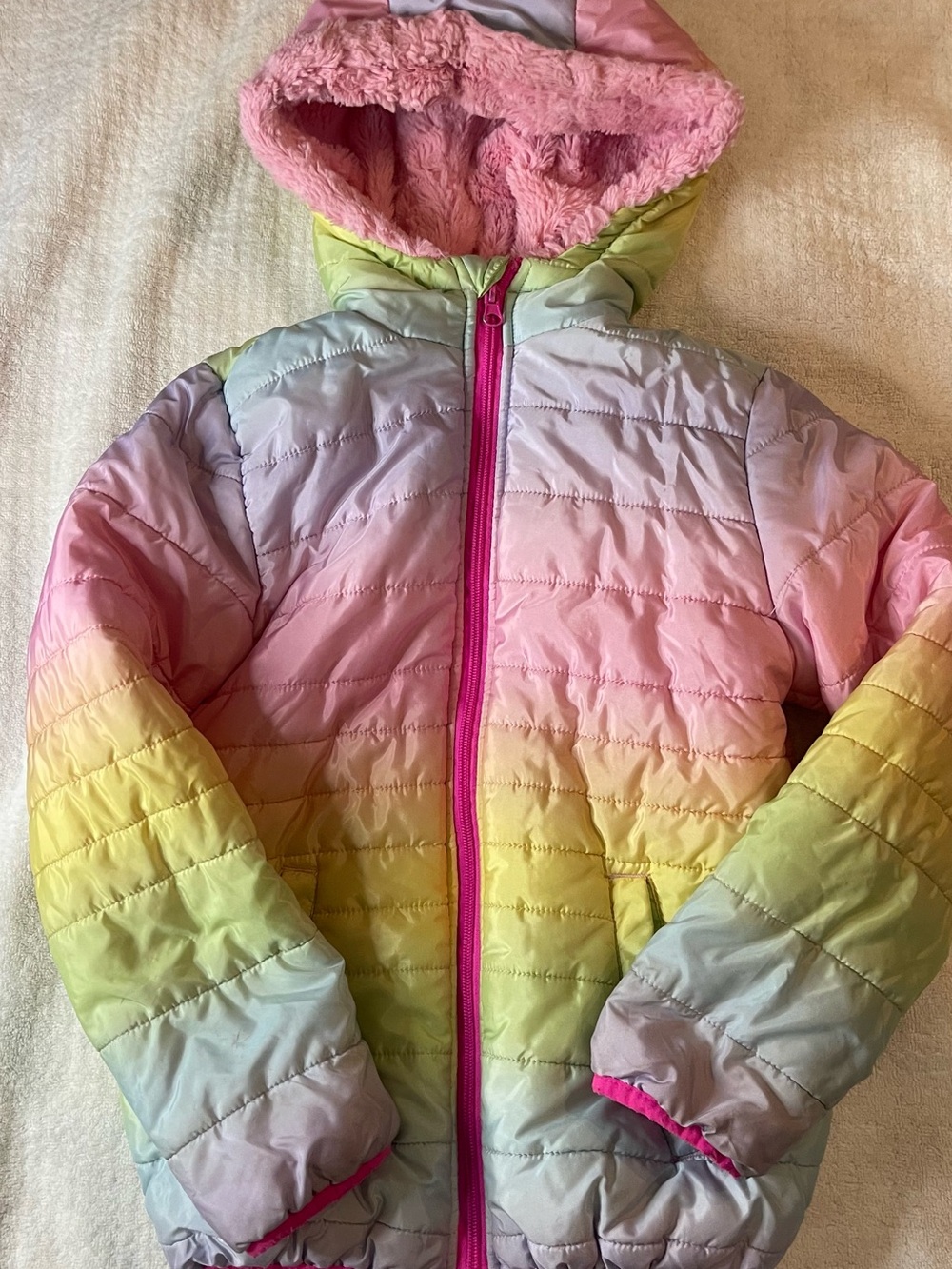 C&C California Girls' Pastel Rainbow Ombre Puffer Jacket with Hood